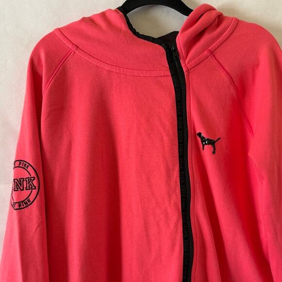 Victoria’s Secret PINK Nation Sequin Zip Hoodie L/XL Gray Reflective Thumbholes - Picture 3 of 16